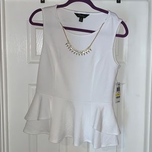 White sleeveless top with attached necklace